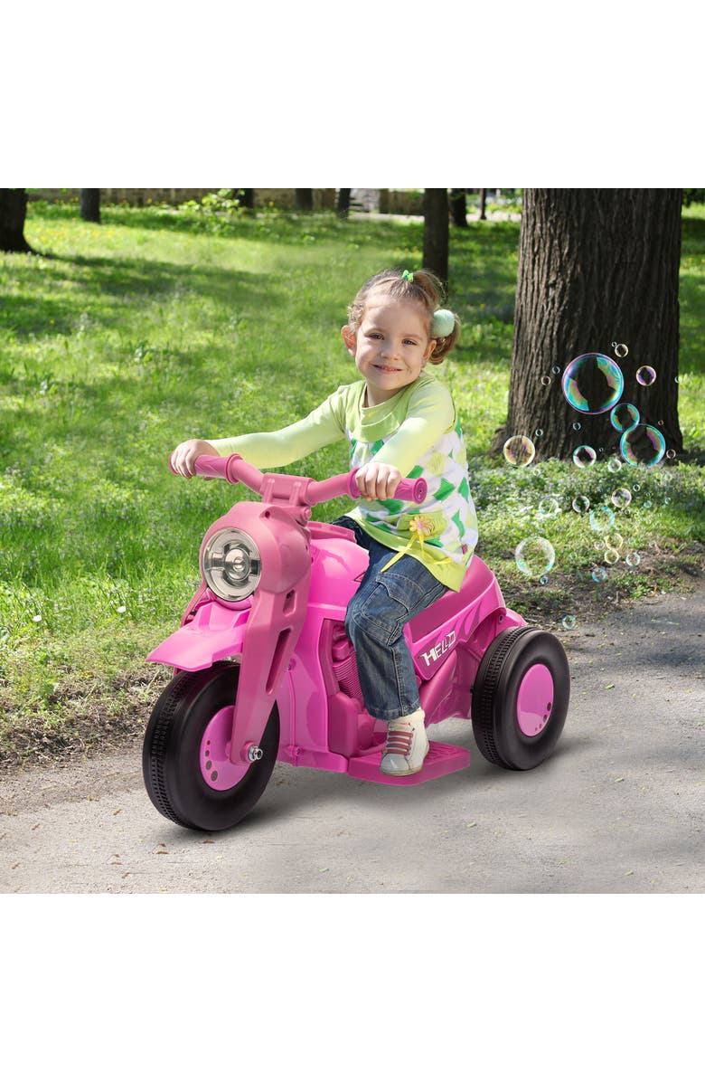 Qaba 6V 3-Wheeled Kids Ride on Motorcycle with Lights, Music, Alternate, color, Pink