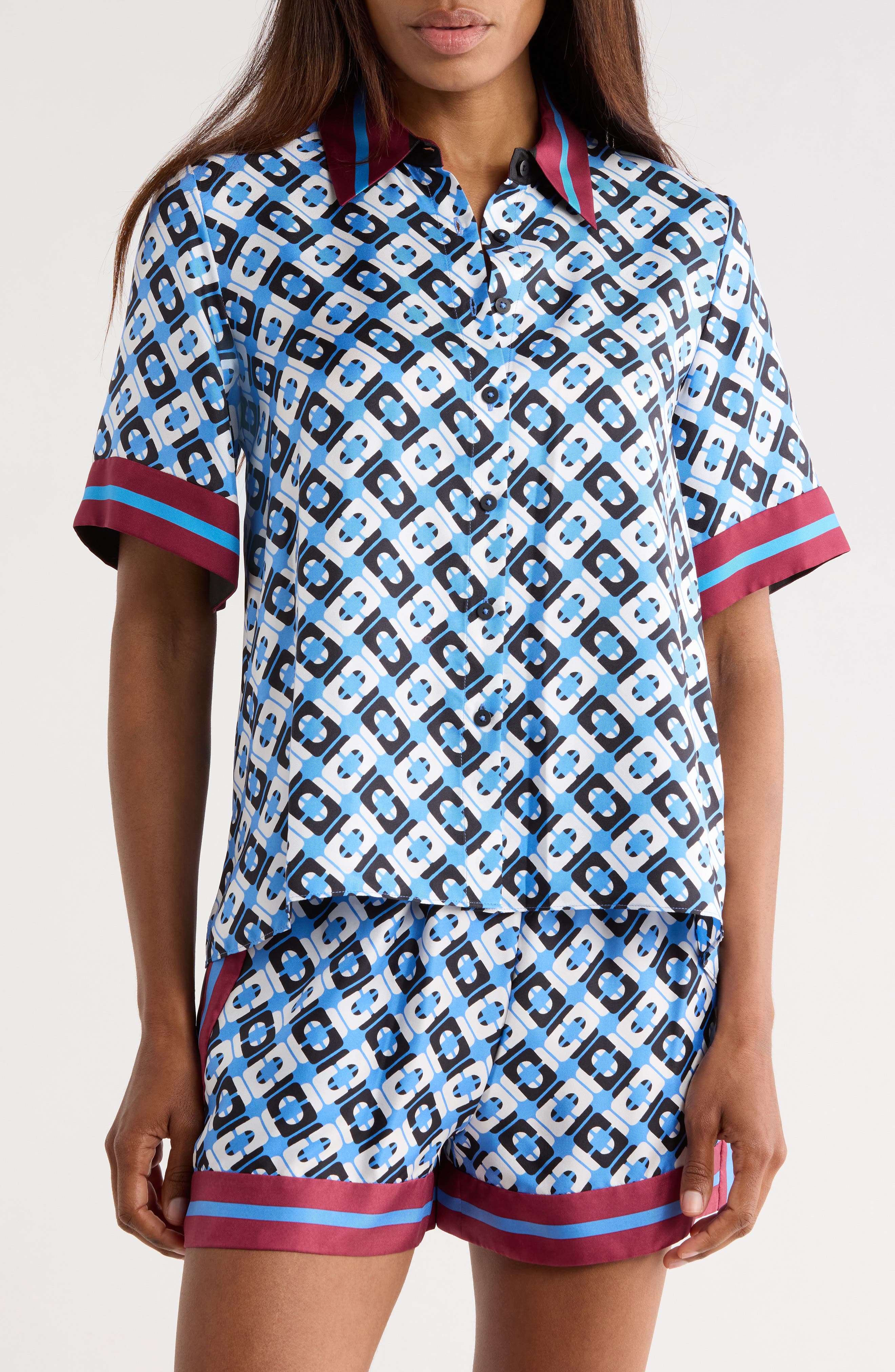 Diane von Furstenberg Alexa Short Sleeve Silk Button-Up Shirt