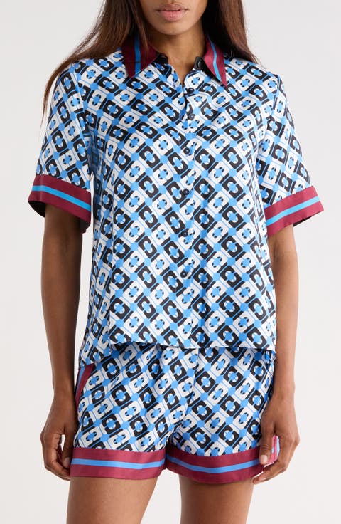 Alexa Short Sleeve Silk Button-Up Shirt