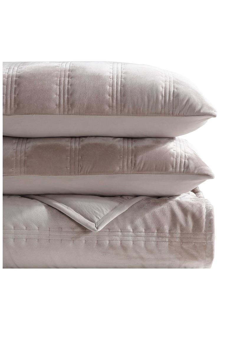 Velvet Linear Stitch Quilt Set, Main, color, FRENCH CLAY