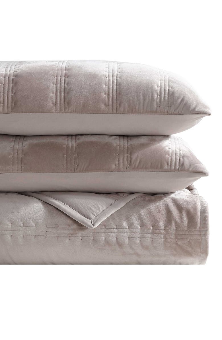 Vera Wang Velvet Linear Stitch Quilt Set, Main, color, French Clay