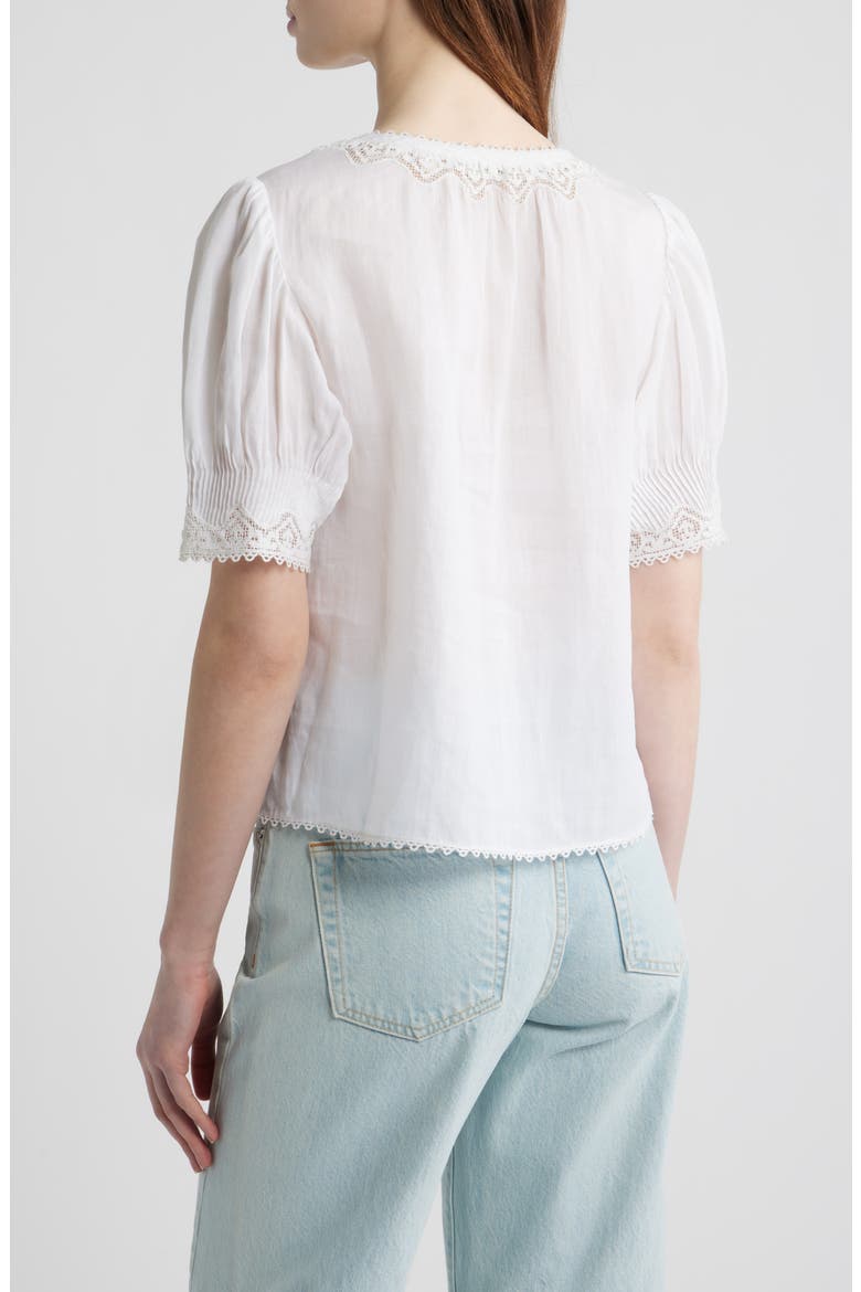 Brigitta Lace Trim V-Neck Ramie Top, Alternate, color, SALT