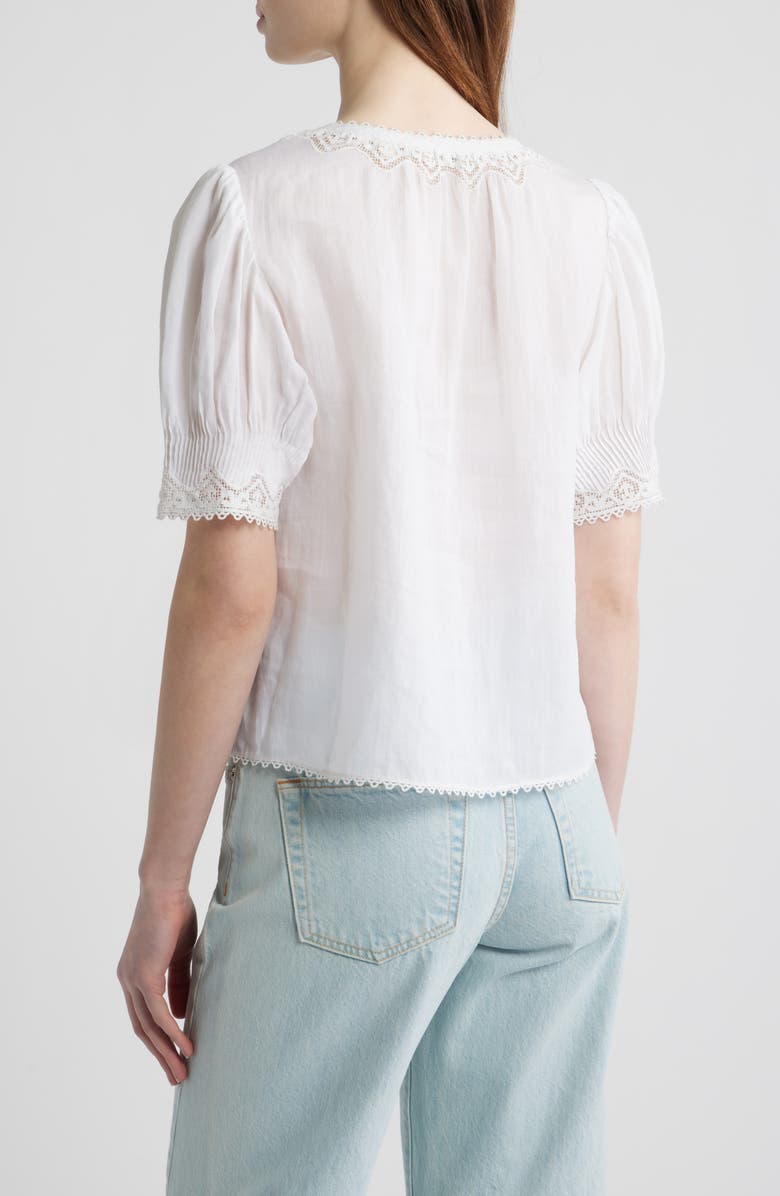 DÔEN Brigitta Lace Trim V-Neck Ramie Top, Alternate, color, Salt