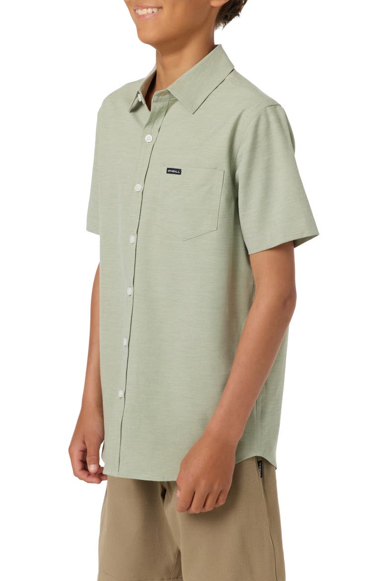 Kids' Solid Short Sleeve Stretch Twill Button-Up Shirt, Alternate, color, OIL GREEN