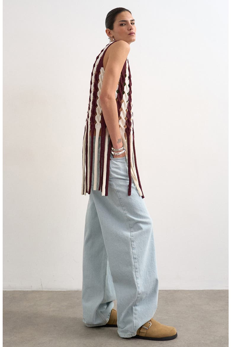 Knitted Sleeveless Fringe Top, Alternate, color, BURGUNDY