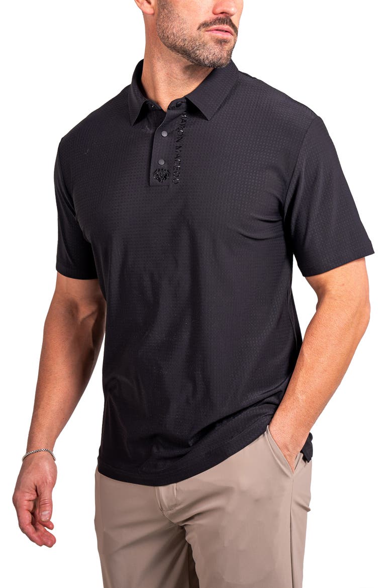Geo Pattern Stretch Nylon Polo, Alternate, color, BLACK