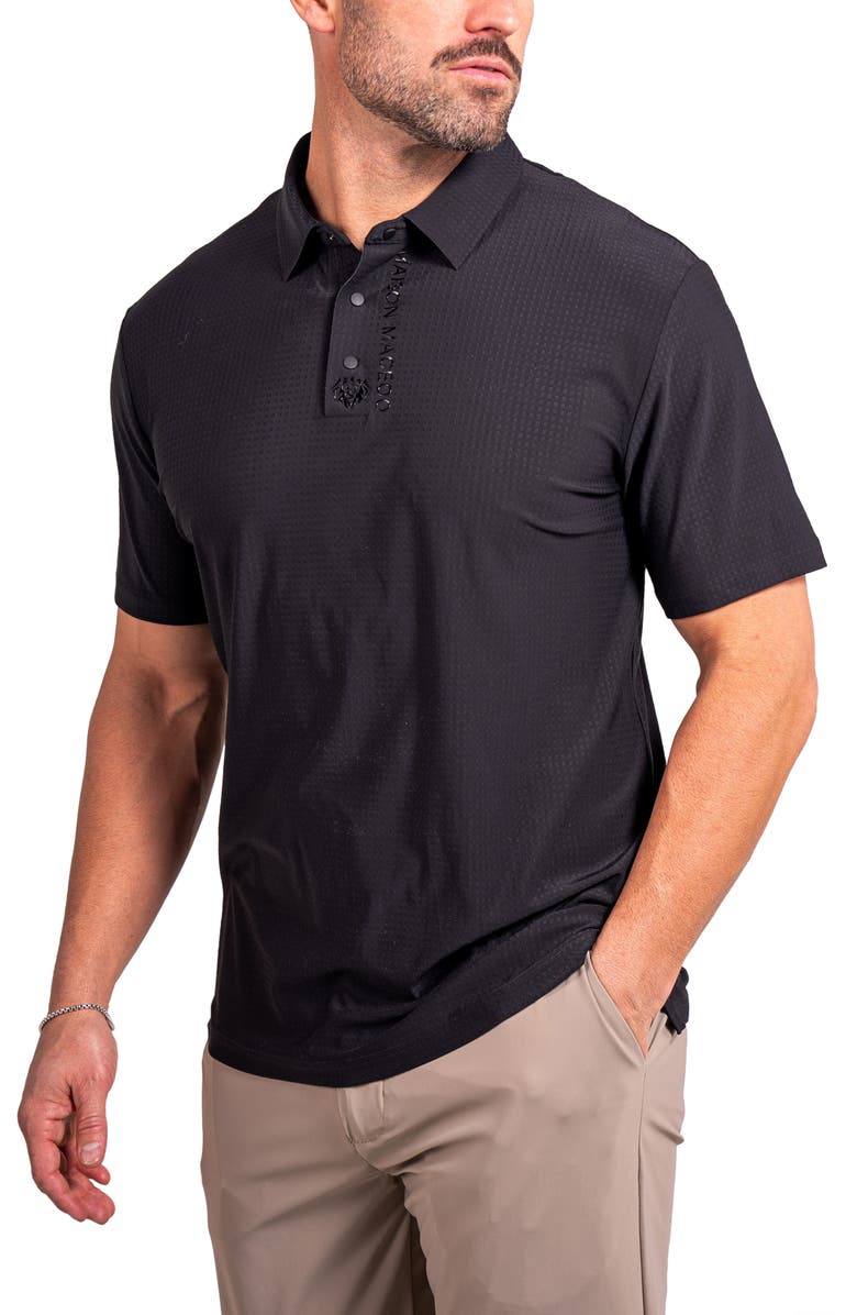 Maceoo Geo Pattern Stretch Nylon Polo, Alternate, color, Black