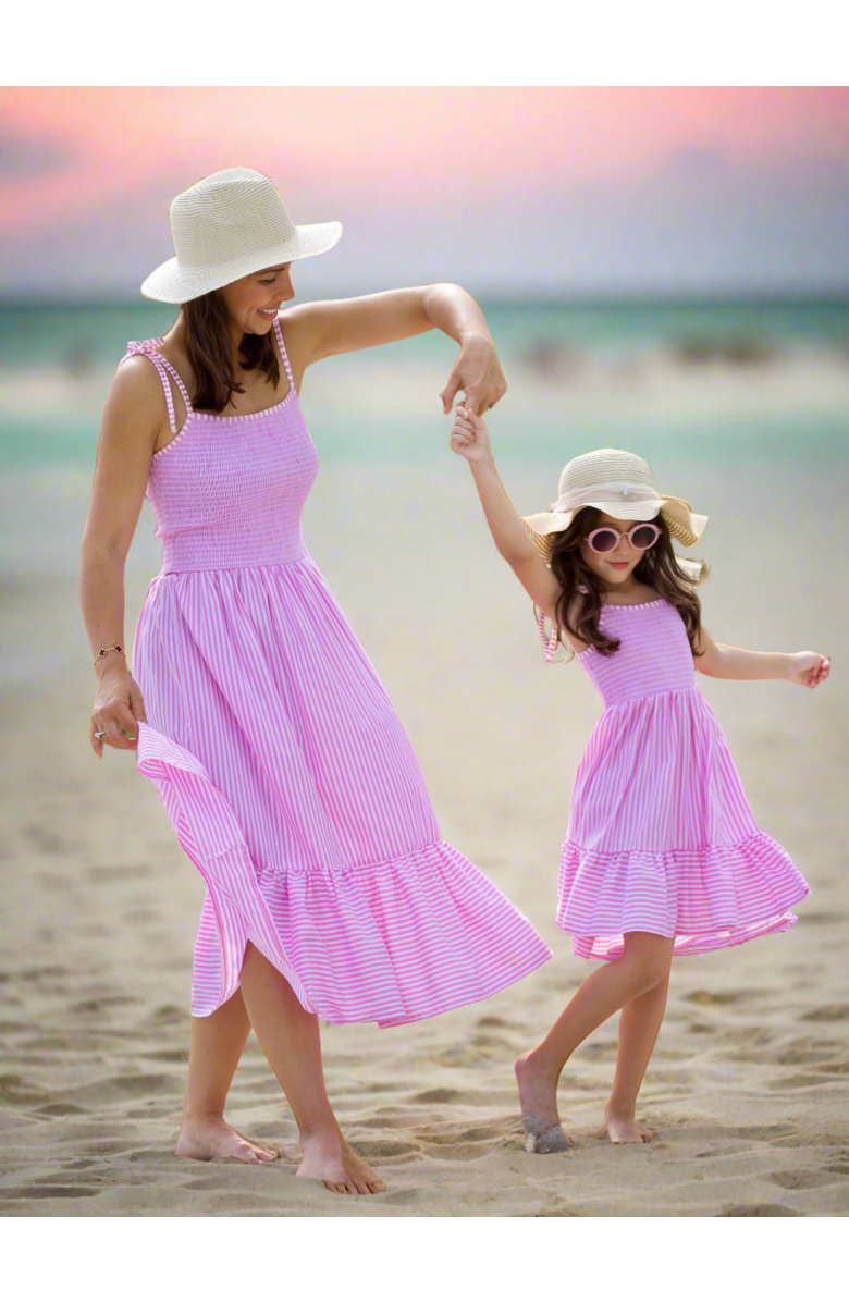 Mia Belle Girls Candy Stripe Smocked Midi Dress, Alternate, color, Pink