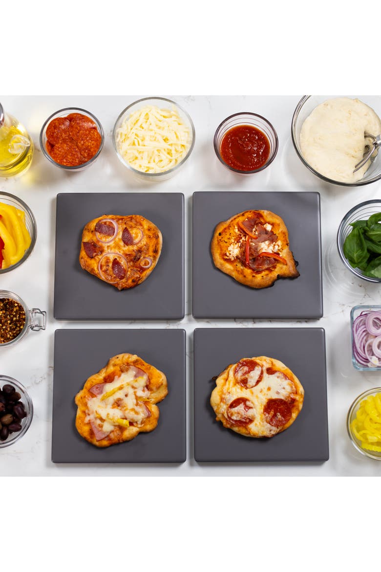 Glazed Cordierite Square Pizza Stone 4 Piece Set, 7.5x7.5-Inch, Alternate, color, Grey