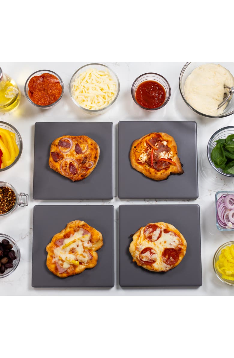 Old Stone Glazed Cordierite Square Pizza Stone 4 Piece Set, 7.5x7.5-Inch, Alternate, color, Grey