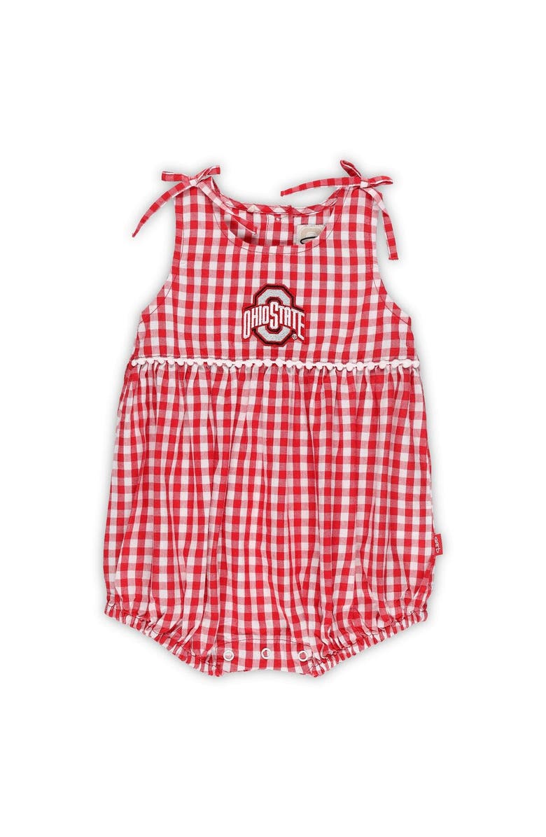 GARB Girls Infant Garb Scarlet/White Ohio State Buckeyes Teagan Gingham Ruffled Romper, Alternate, color,