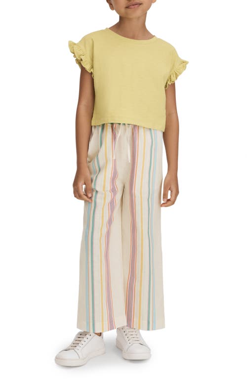 REISS REISS KIDS' CLEO STRIPE WIDE LEG COTTON & LINEN PANTS 