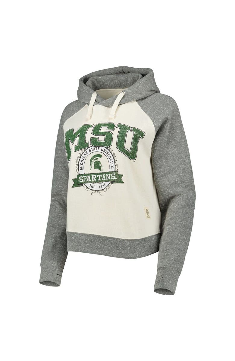 PRESSBOX Women's Pressbox Cream/Heather Gray Michigan State Spartans Cody Tri-Bend Raglan Pullover Hoodie, Alternate, color, White