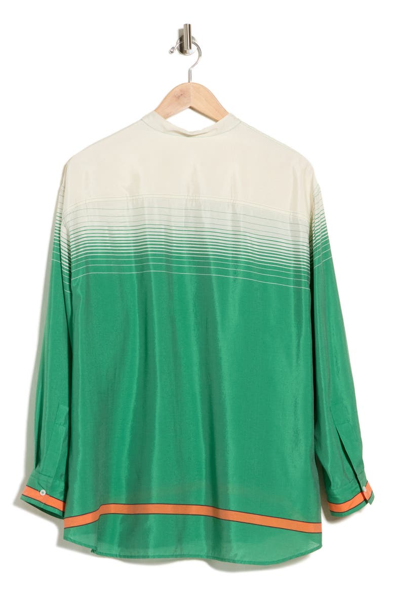 Striped Band Collar Silk Blend Tunic, Alternate, color, GREEN