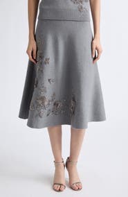 Oscar de la Renta Beaded Wool Sweater Skirt