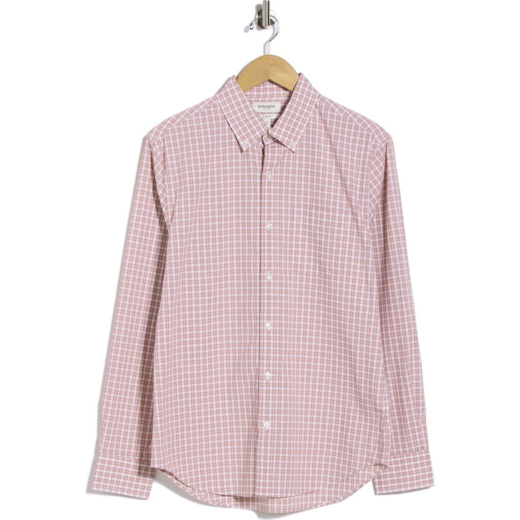 Bonobos Everyday Slim Fit Plaid Stretch Shirt In White Rust Plaid