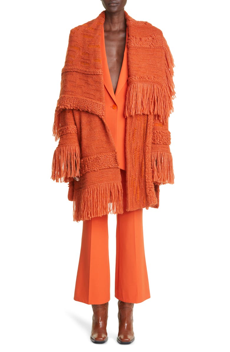 Stella McCartney Fringe Trim Alpaca & Wool Blend Coat, Alternate, color,