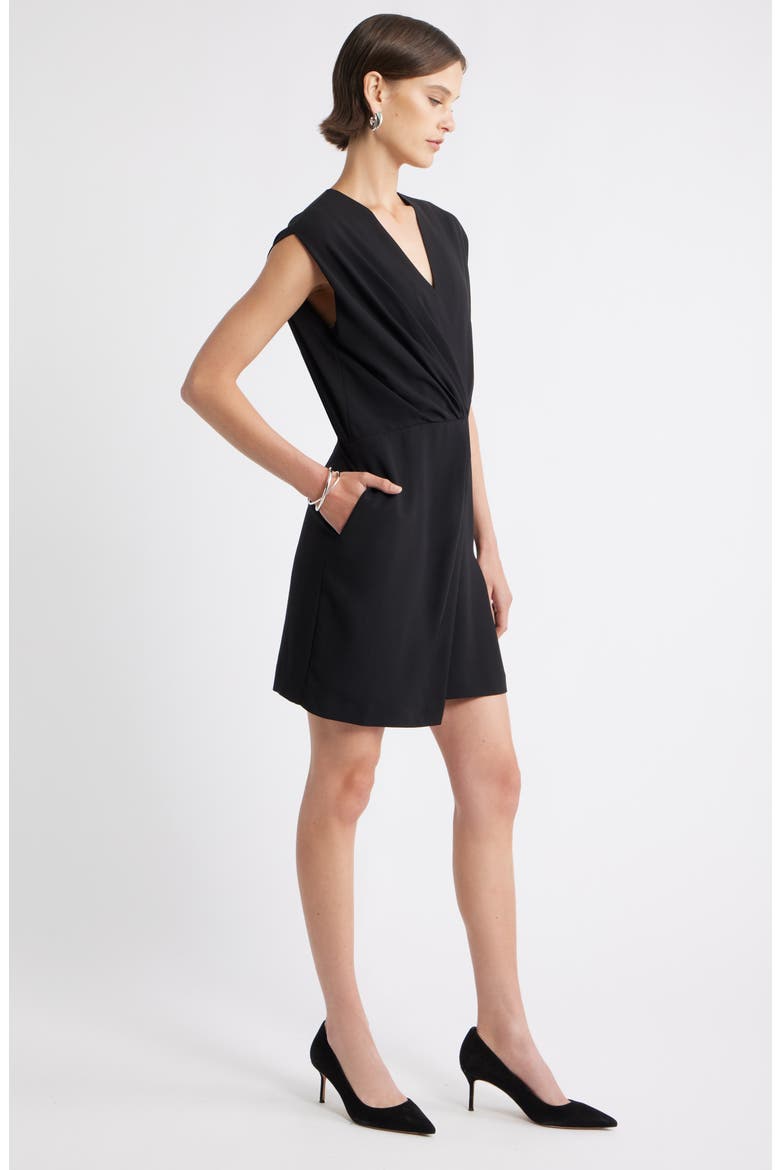 Pleated Asymmetric Wrap Front Minidress, Alternate, color, BLACK