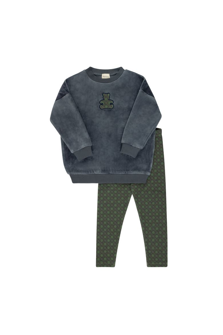 Velour Plaid Bear Collection - Sweatshirt + Leggings, Main, color, Blue
