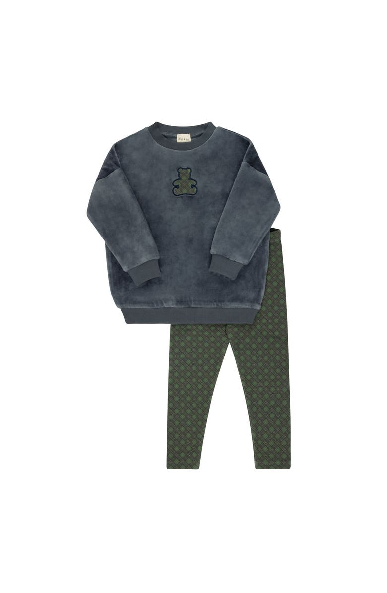 Ely's & Co. Velour Plaid Bear Collection - Sweatshirt + Leggings, Main, color, Blue