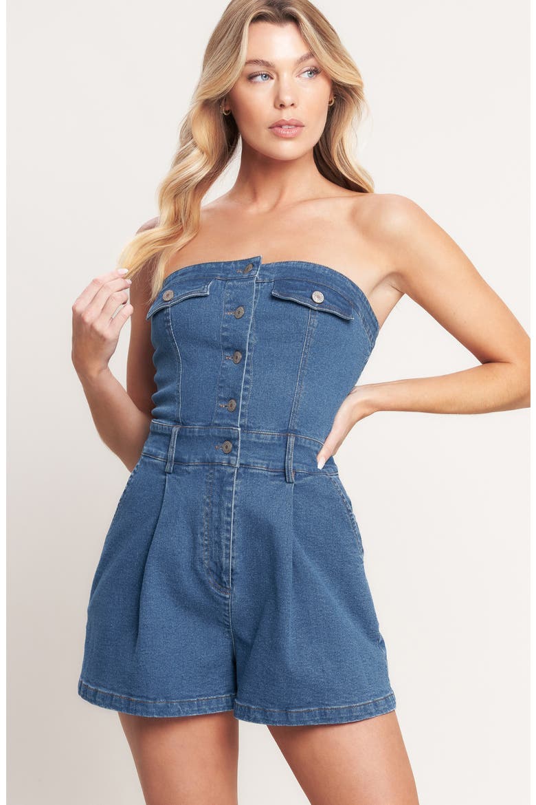 Strapless Denim Romper, Alternate, color, MEDIUM INDIGO