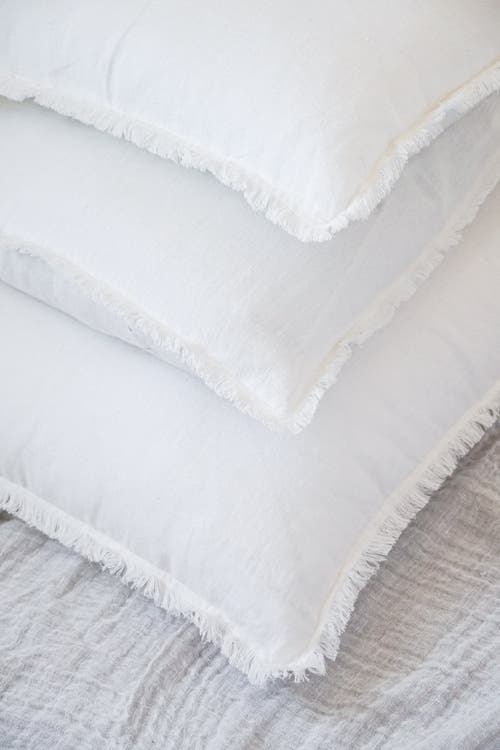 Anaya Bright White Fringe Linen Dutch Euro Pillow With Down Alternative Insert