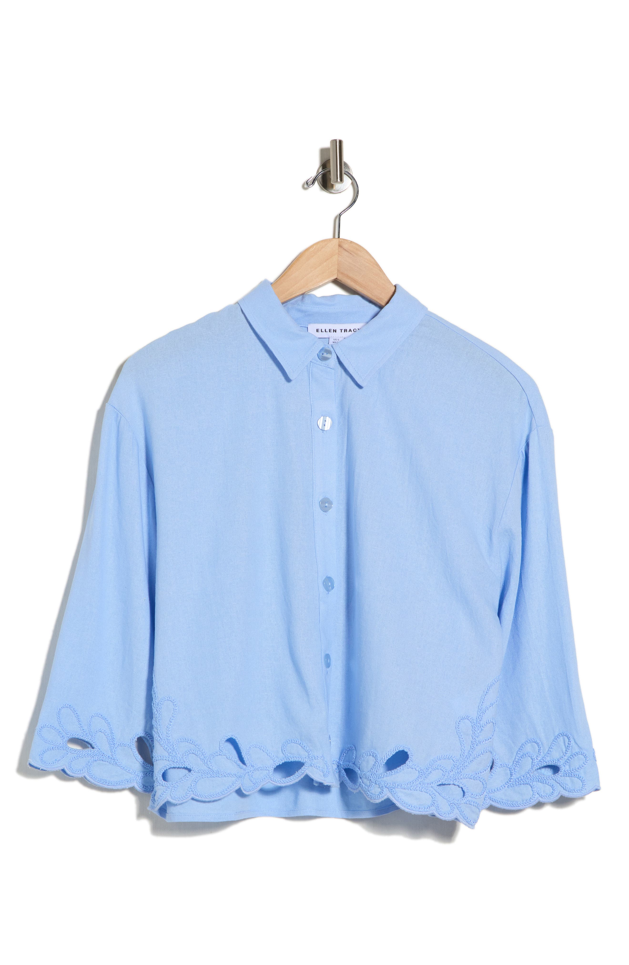 Ellen Tracy Embroidered Crop Button-Up Shirt