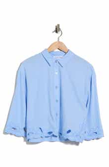 Ellen Tracy Embroidered Crop Button-Up Shirt