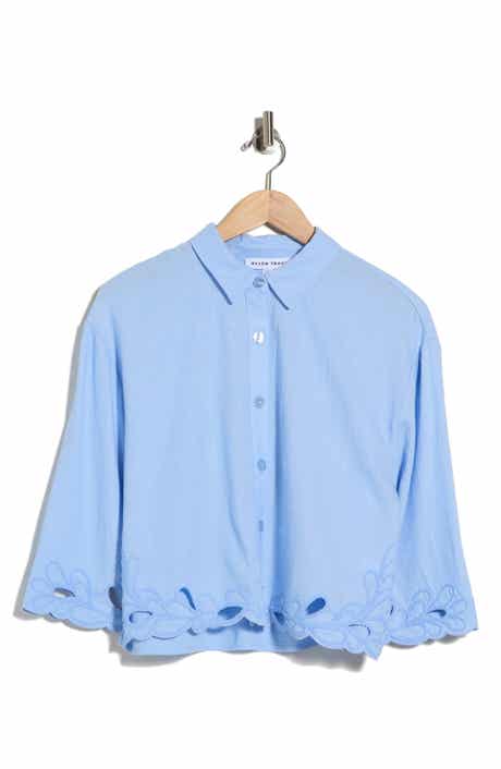 Ellen Tracy Embroidered Crop Button-Up Shirt