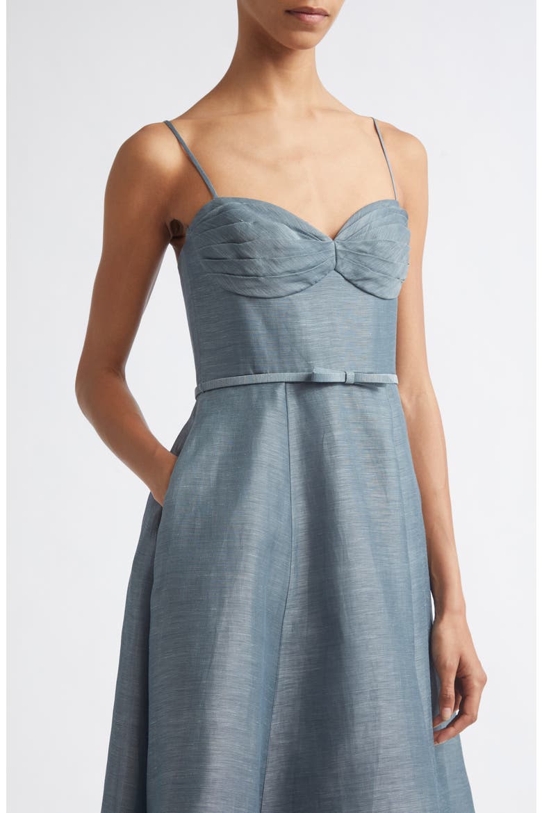 Ascent Lace Trim Linen & Silk Midi Dress, Alternate, color, DECO BLUE