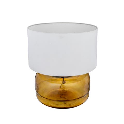 Amber Glass Table Lamp with White Cotton Shade