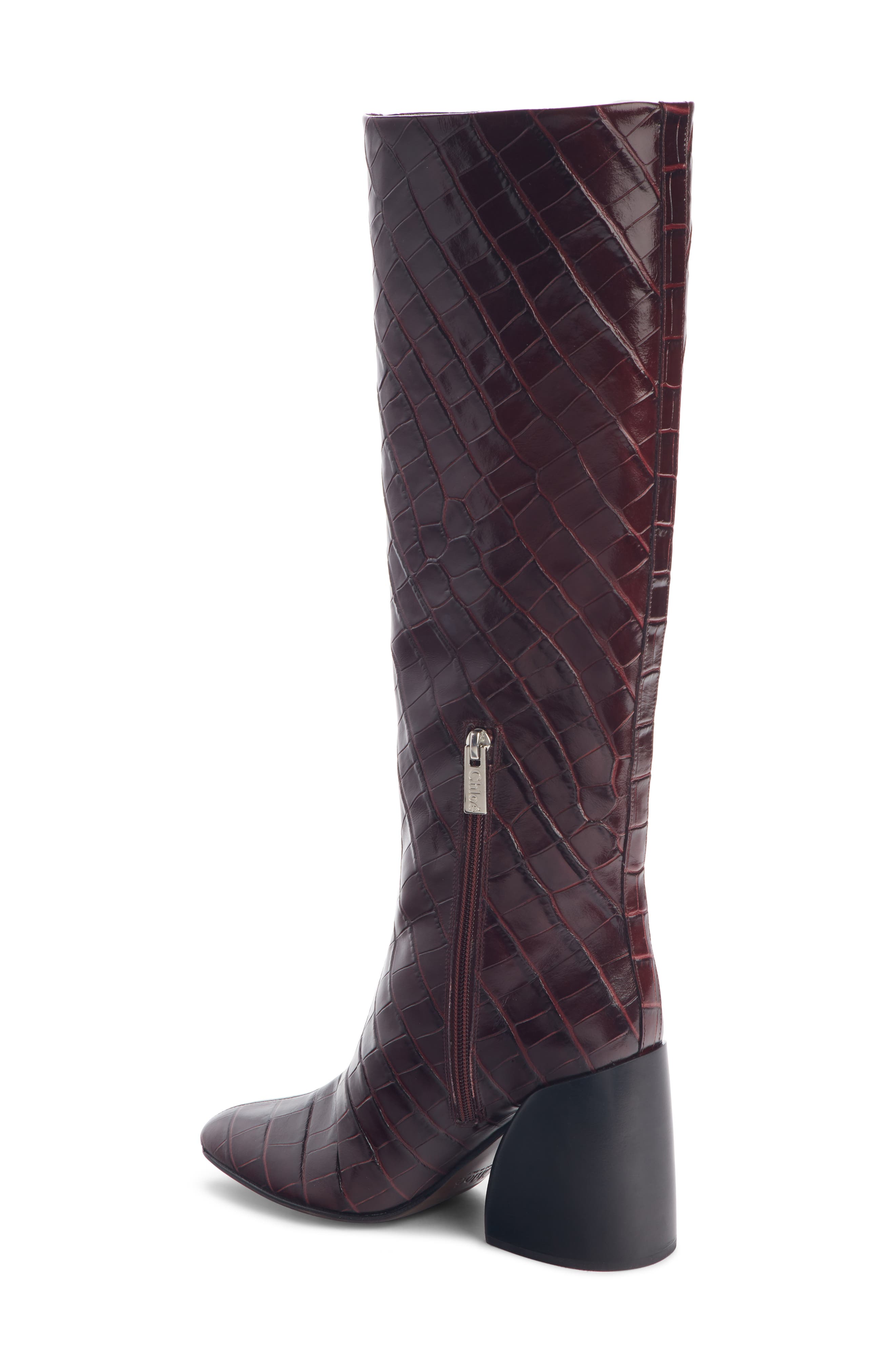 Chloé Wave Croc Embossed Knee High Boot, Alternate, color, 