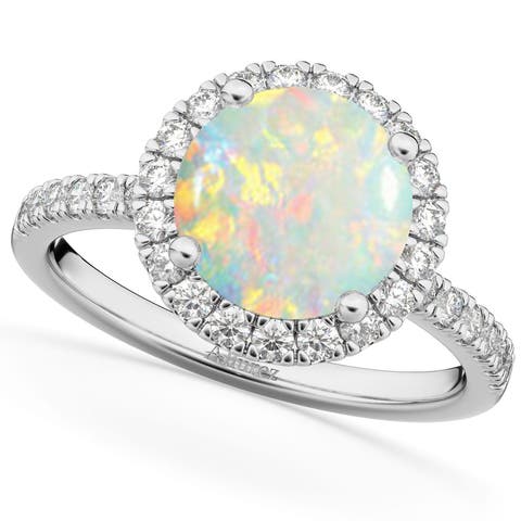 Halo Opal & Diamond Engagement Ring 14K