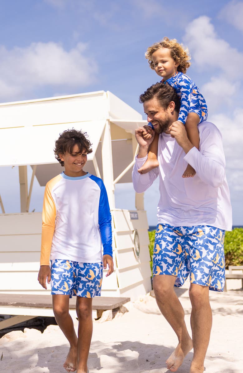 Snapper Rock Kids' Shark Squad Swim Trunks, Alternate, color, Blue