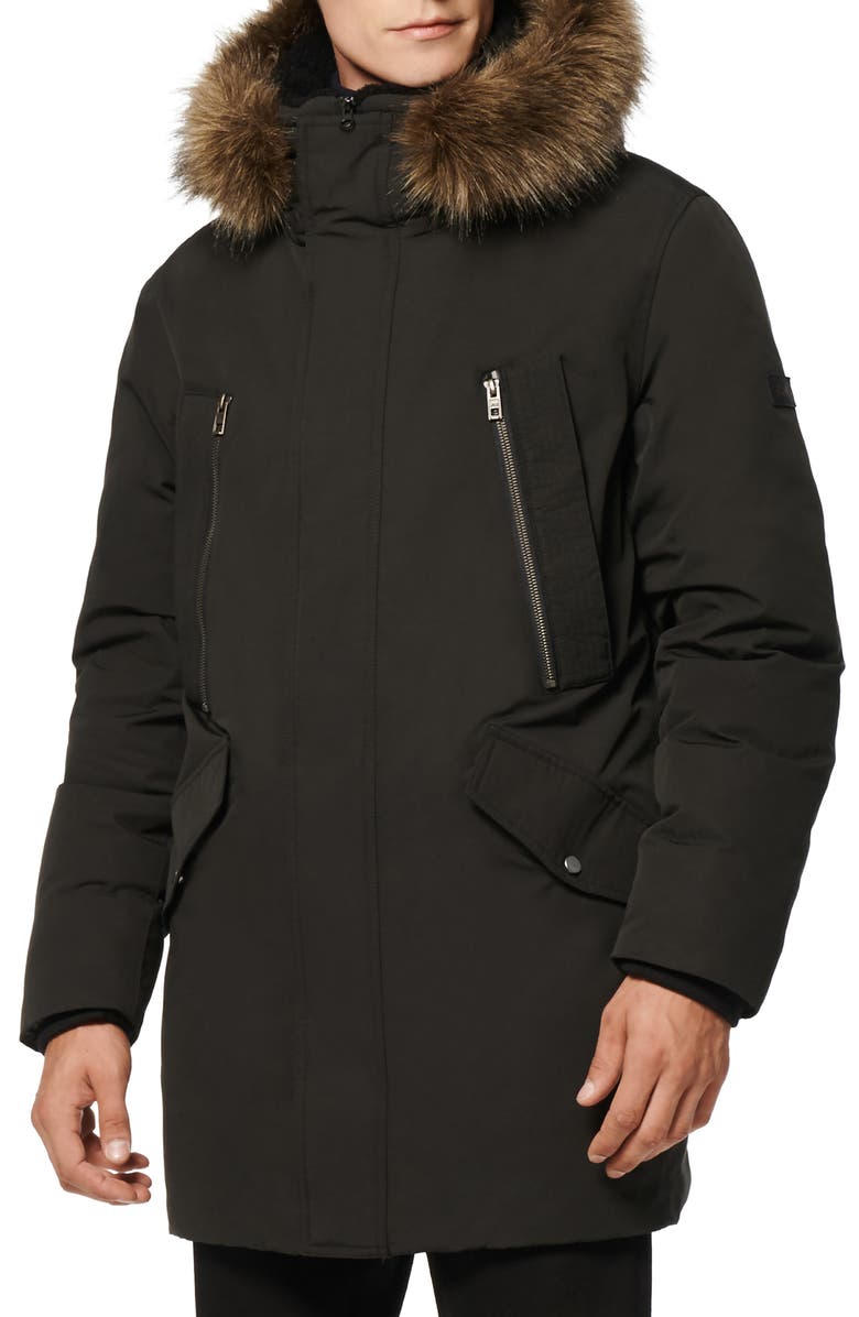 Andrew Marc Ventura Quilted Down Coat with Genuine Shearling & Faux Fur Trim, Main, color, 