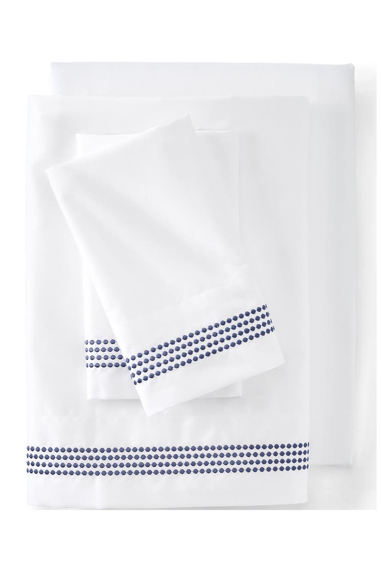 Supima Cotton No Iron Sateen Embroidered Pillowcases - 400 thread count, Main, color, Dusk Indigo Sky Dots