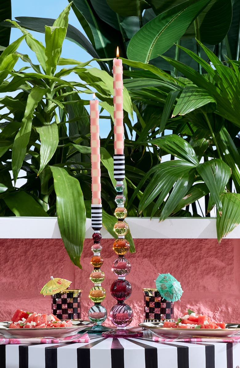 MACKENZIE CHILDS Fairy Tale Glass Candleholder, Alternate, color, Pink/ Black Multi