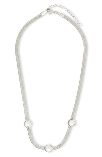 Sterling Forever Plated Cz Pamela Stationed Herringbone Necklace