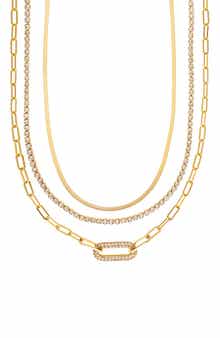 RIVKA FRIEDMAN Set of 3 18K Gold Plated Cubic Zirconia & Chain Necklaces