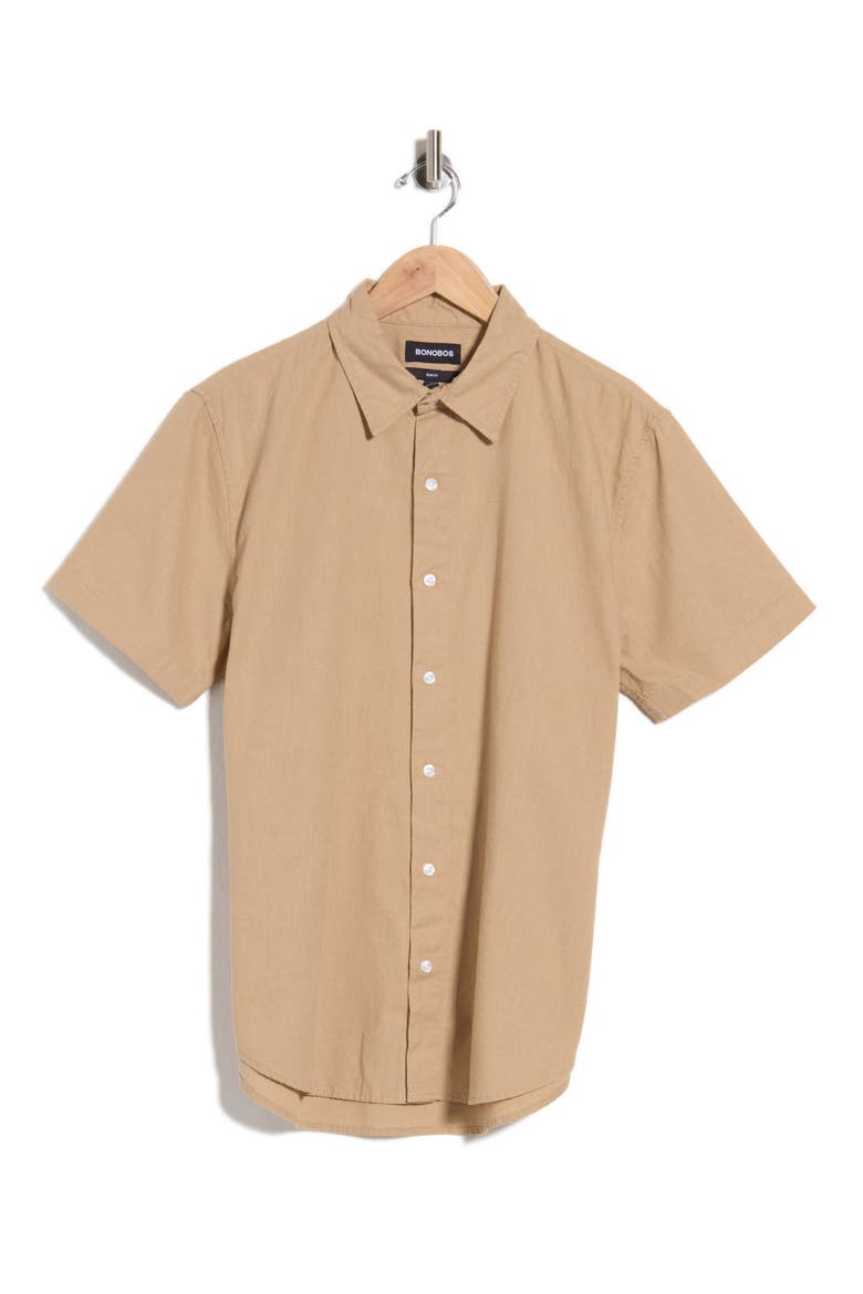 Linen & Cotton Buton-Up Shirt, Main, color, CORNSTALK 16-1315 TCX
