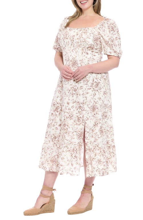 London Times Floral Puff Sleeve Maxi Dress In Neutral