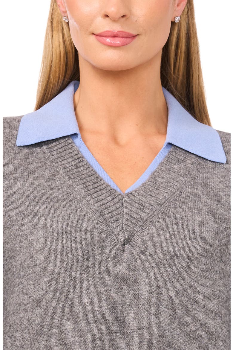 Contrast Collar Twofer Sweater, Alternate, color, FOSSIL