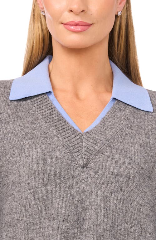 Halogenr Halogen(r) Contrast Collar Twofer Sweater In Gray