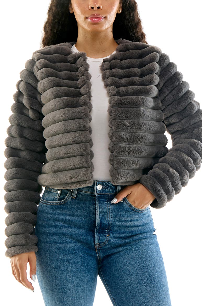 Faux Fur Long Sleeve Bolero, Main, color, GREY