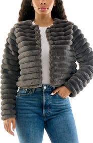 Nina Leonard Faux Fur Long Sleeve Bolero