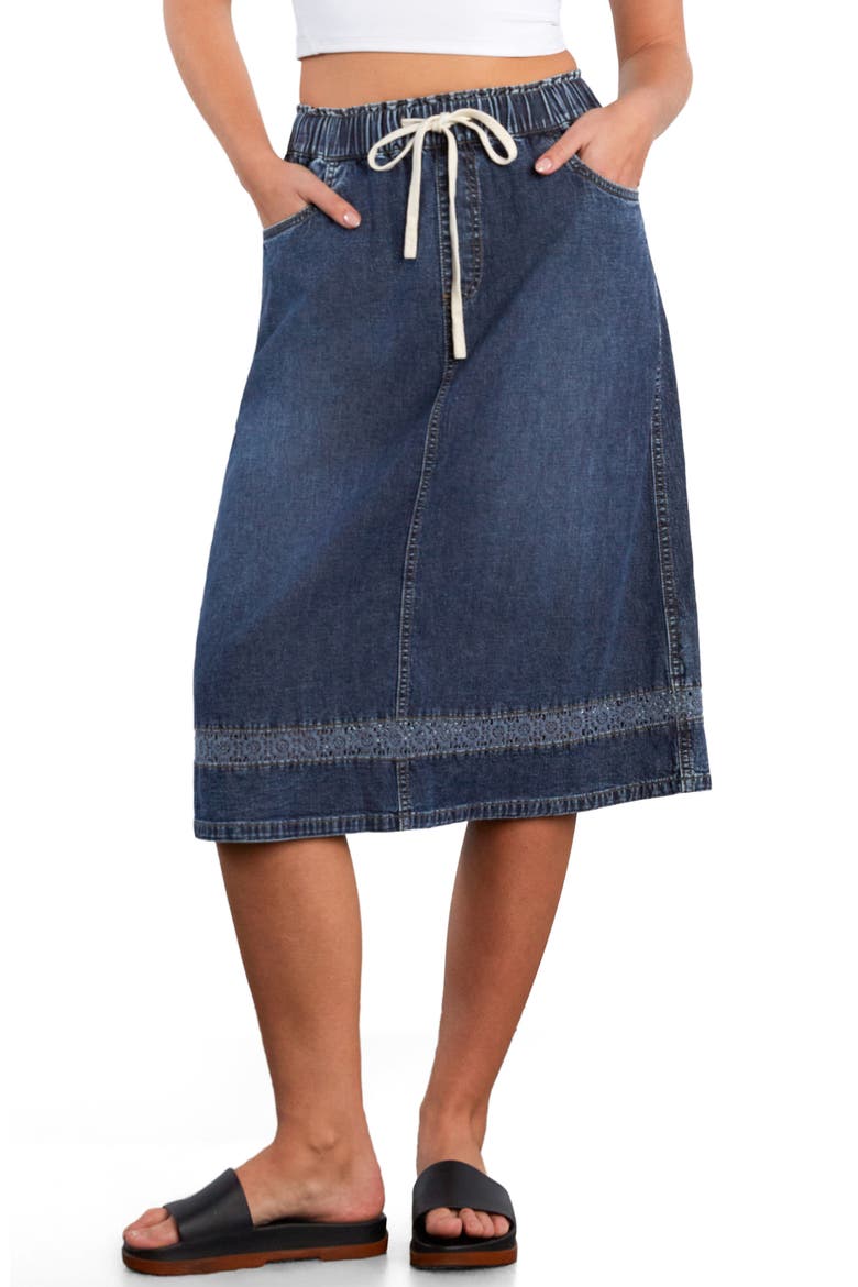 Daisy Chain Inset Denim Drawstring Skirt, Main, color, PETAL DENIM
