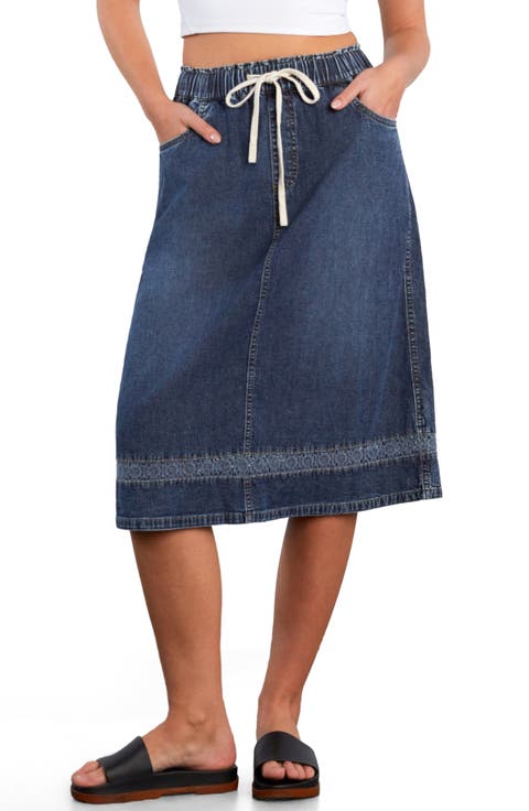 Daisy Chain Inset Denim Drawstring Skirt