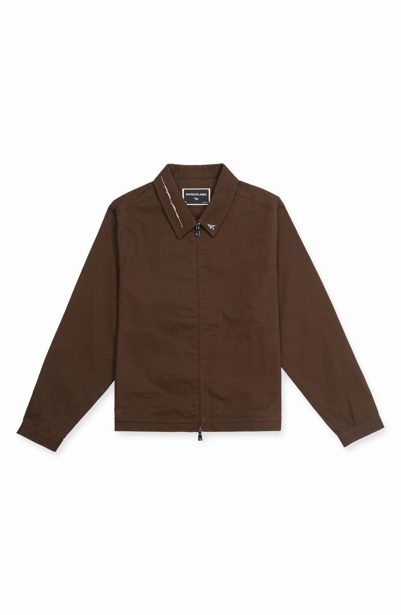 PAPER PLANES Script Logo Cotton Canvas Jacket, Main, color, Brown