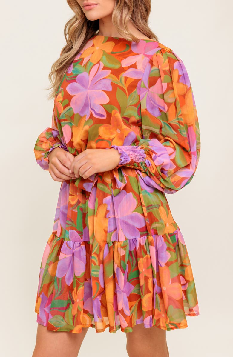 FLYING TOMATO Long Sleeve Minidress, Alternate, color, Rust