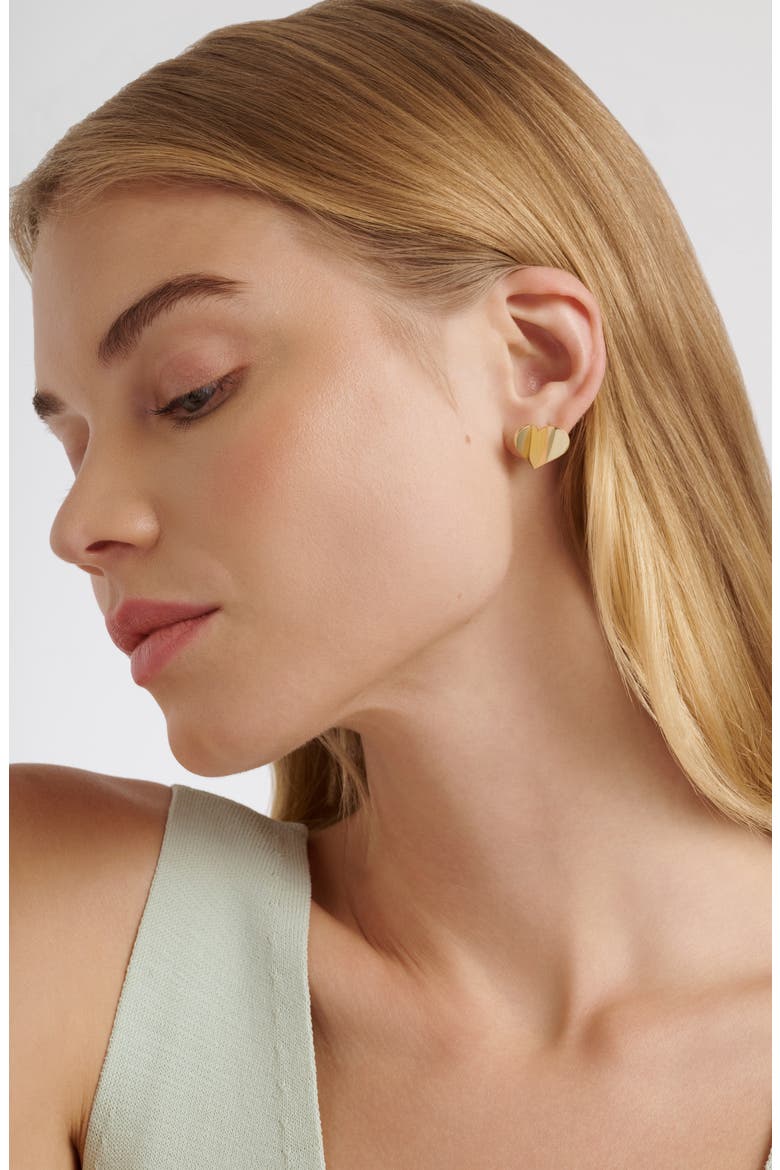 Helena Flutter Heart Stud Earrings, Alternate, color, METALLIC GOLD